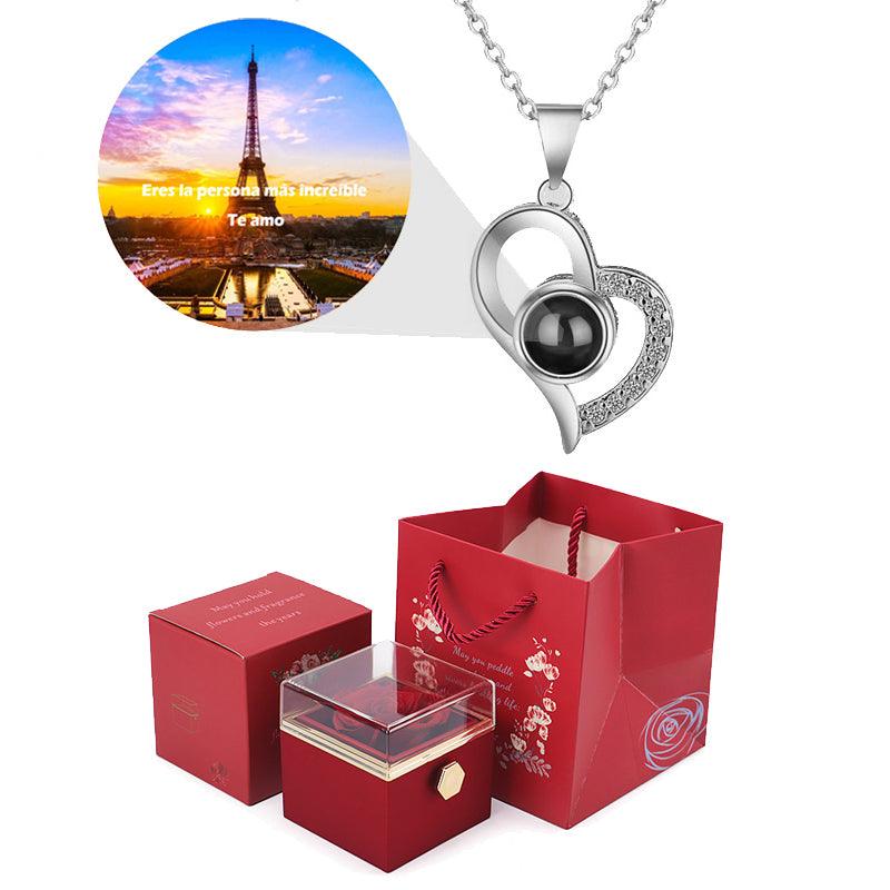 Colar Amor Eterno - Foto Personalizável + Caixa Com Rosa Rotativa - Use Ararazu